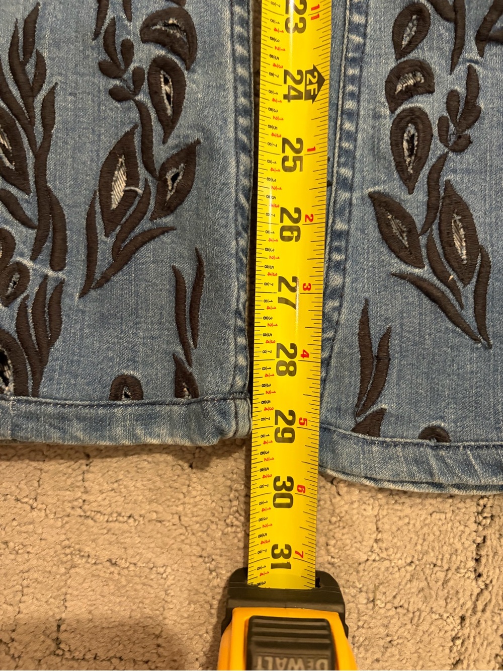 Alice + Olivia Light Blue Flare Jeans with Black Embroidery Limited Edition - Picture 7 of 8